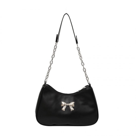 New Fashion Women's Shoulder Handbag with Bow Hardware Decoration Solid Color All-Match Design