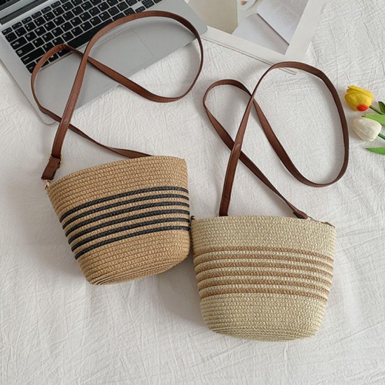 Vintage Style Luxury Quality Women's Handbag Cross Body Lady's Straw Weaved Messenger Bag Shoulder Bag